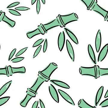 Seamless pattern, background with bamboo on white background. Hand drawn Stock Illustration