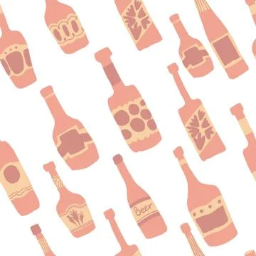 Seamless pattern background with bar bottles. Hand drawn Stock Illustration