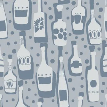 Seamless pattern background with bar bottles. Hand drawn glass bottles Stock Illustration