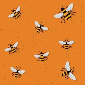 Seamless pattern background with bee and wasp insect icons Vector Stock Illustration