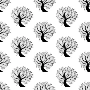Seamless pattern background, black and white tree Stock Illustration