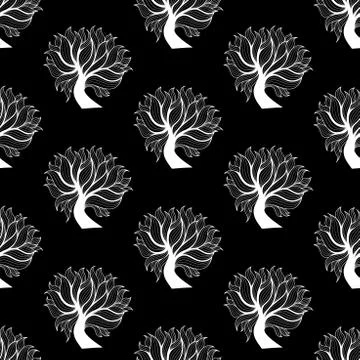 Seamless pattern background, black and white tree Stock Illustration