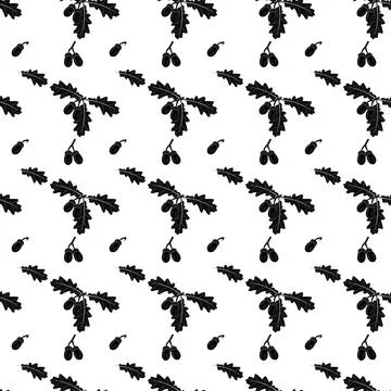 Seamless Pattern Background black Oak Acorns Ornament Fall Season Flat Vect.. Stock Illustration