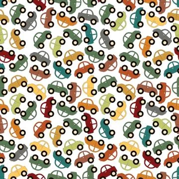 Seamless pattern background with cartoon car. Stock Illustration