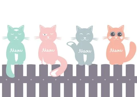Seamless pattern background with cats on the fence Stock Illustration