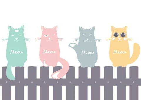 Seamless pattern background with cats on the fence Stock Illustration