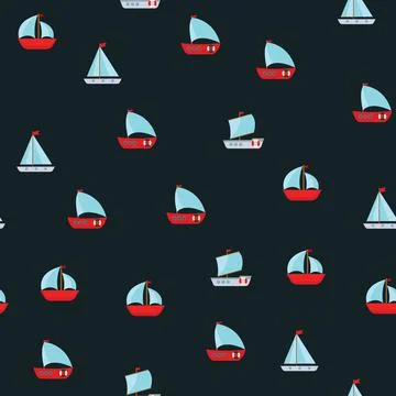 Seamless Pattern Background with Children s Cute ship. Illustration Illustrazione stock