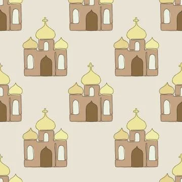 Seamless pattern background with Church. Stock Illustration