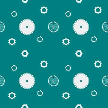 Seamless pattern background cogs gears cogwheels. White gears on dark green b Illustrazione stock