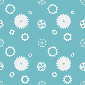 Seamless pattern background cogs gears cogwheels. White gears on blue backgrond Stock Illustration