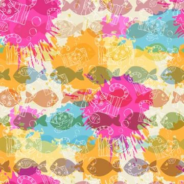 Seamless pattern on the background of colorful blots inks. Stock Illustration