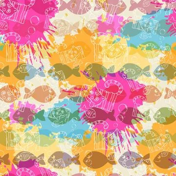 Seamless pattern on the background of colorful blots inks. Seamless patter... Stock Photos