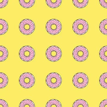 Seamless pattern background with colorful donuts, vector illustration Stock Illustration