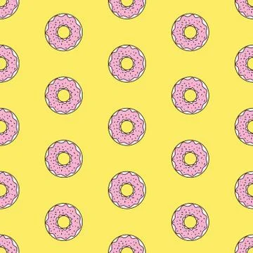 Seamless pattern background with colorful donuts, vector illustration Stock Illustration
