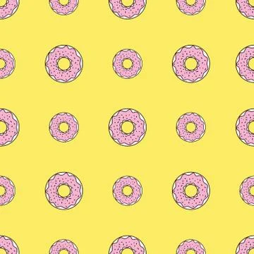 Seamless pattern background with colorful donuts, vector illustration Stock Illustration