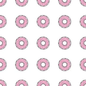 Seamless pattern background with colorful donuts, vector illustration Stock Illustration