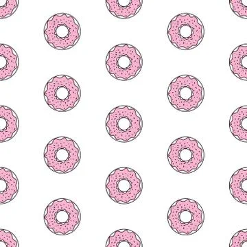 Seamless pattern background with colorful donuts, vector illustration Stock Illustration