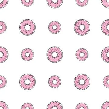 Seamless pattern background with colorful donuts, vector illustration Stock Illustration