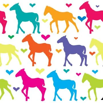 Seamless pattern background with colorful silhouette of foals Stock Illustration
