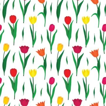 Seamless pattern background with colorful tulip flowers. Vector illustration Illustrazione stock