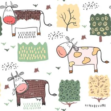 Seamless pattern background with cow. Vector illustration. Illustrazione stock