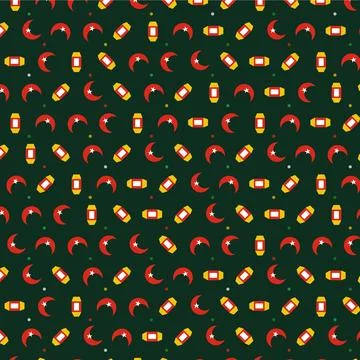 Seamless pattern background with crescent moons and traditional lanterns in.. 스톡 일러스트