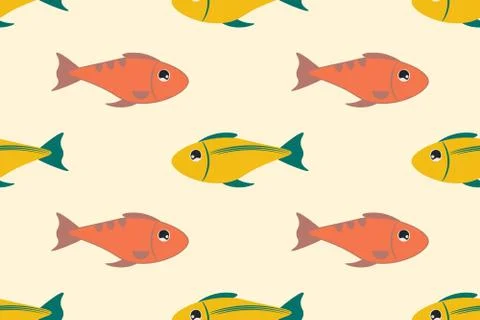 Seamless pattern background with cute exotic aquarium fishes. Vector EPS10 Illustrazione stock