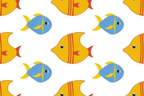 Seamless pattern background with cute exotic aquarium fishes. Vector EPS10 Stock Illustration