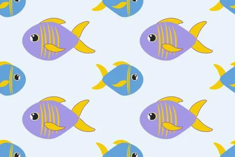 Seamless pattern background with cute exotic aquarium fishes. Vector EPS10 Illustrazione stock