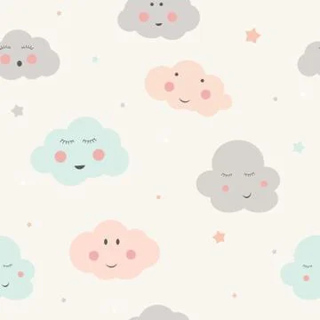 Seamless Pattern Background with Cute Little Child Cloud. Vector Illustration Illustrazione stock