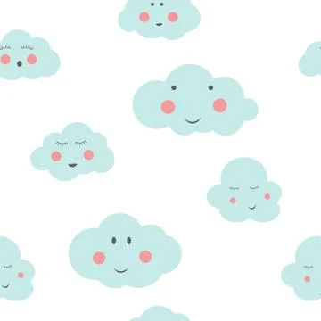 Seamless Pattern Background with Cute Little Child Cloud.  Illustration Stock Illustration