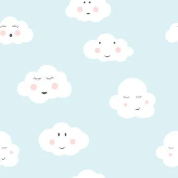 Seamless Pattern Background with Cute Little Child Cloud.  Illustration Stock Illustration