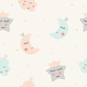 Seamless Pattern Background with Cute Little Child Cloud.  Illustration Illustrazione stock