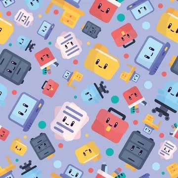 Seamless pattern background with cute office icons Vector 库存插图