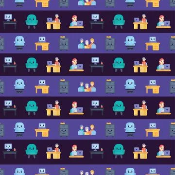 Seamless pattern background with cute office icons Vector Stock Illustration