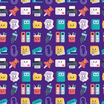 Seamless pattern background with cute office icons Vector Illustrazione stock