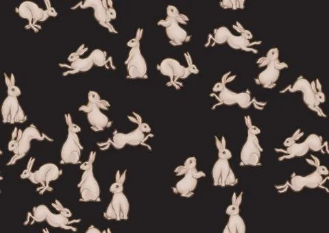 Seamless pattern, background with cute rabbits, hares. Stock Illustration