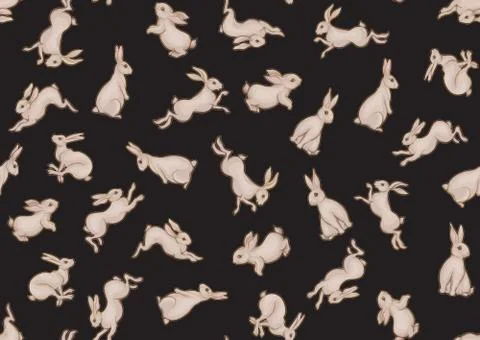 Seamless pattern, background with cute rabbits, hares. Stock Illustration