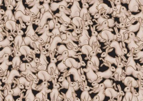 Seamless pattern, background with cute rabbits, hares. Stock Illustration