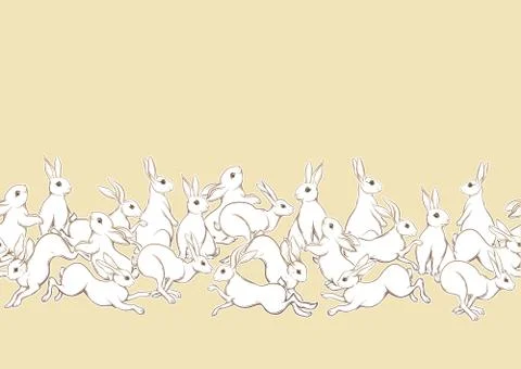 Seamless pattern, background with cute rabbits, hares. Stock Illustration