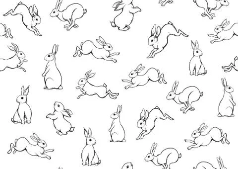 Seamless pattern, background with cute rabbits, hares. Stock Illustration