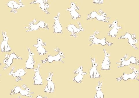 Seamless pattern, background with cute rabbits, hares. Stock Illustration