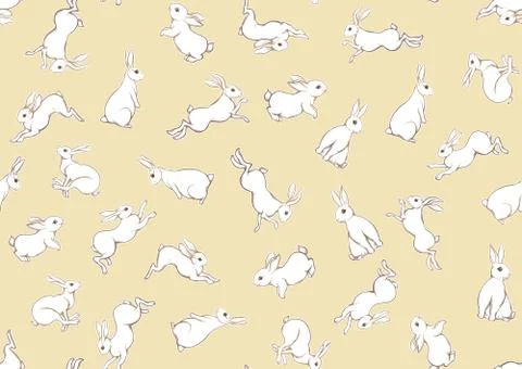 Seamless pattern, background with cute rabbits, hares. Stock Illustration