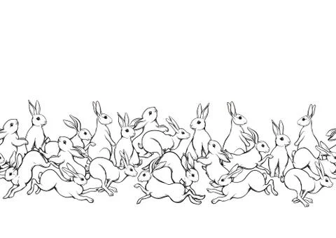 Seamless pattern, background with cute rabbits, hares. Stock Illustration