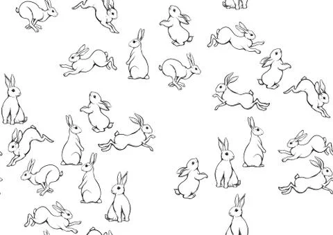 Seamless pattern, background with cute rabbits, hares. Stock Illustration