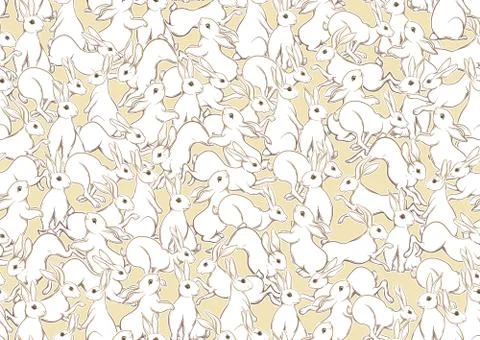 Seamless pattern, background with cute rabbits, hares. Stock Illustration