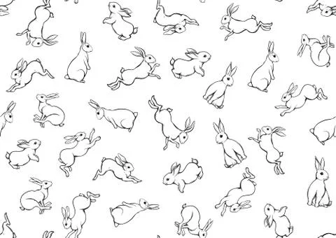 Seamless pattern, background with cute rabbits, hares. Illustrazione stock