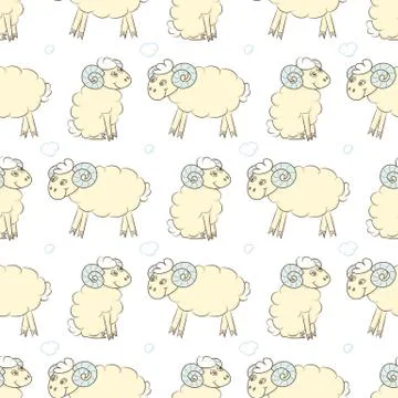 Seamless pattern background with cute sheep. Stock Illustration