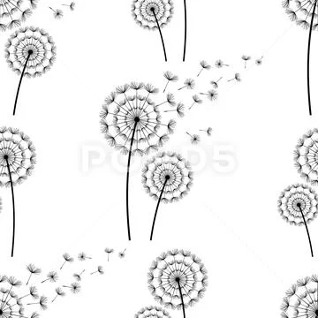 Seamless pattern background with dandelions fluff Stock Illustration