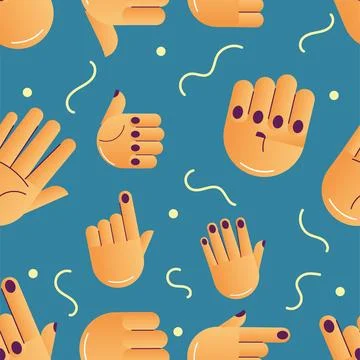 Seamless pattern background with different hand gesture icons Vector Stock Illustration